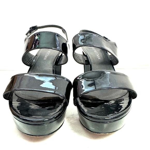 Stuart Weitzman Black Patent Leather Platform Sandal Heels Size 11 - Picture 2 of 10